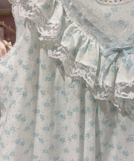 80s vintage ruffle collar blue flower pattern dress
