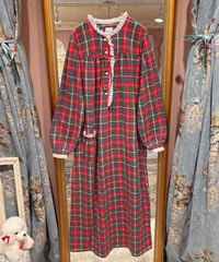 80s vintage flannel cotton tartan check dress