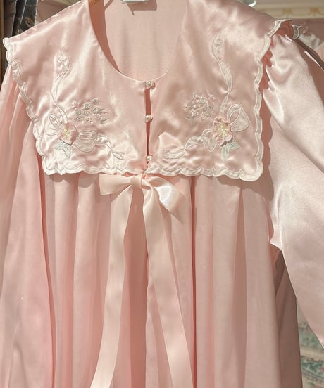 80s vintage flower embroidered sailor collar satin dress