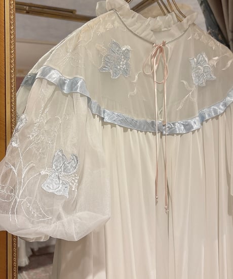 60s vintage flower embroidered gown dress