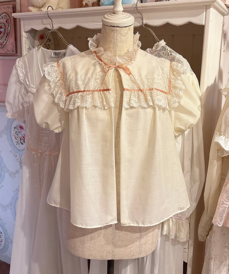 70s vintage satin ribbon&lace gown tops