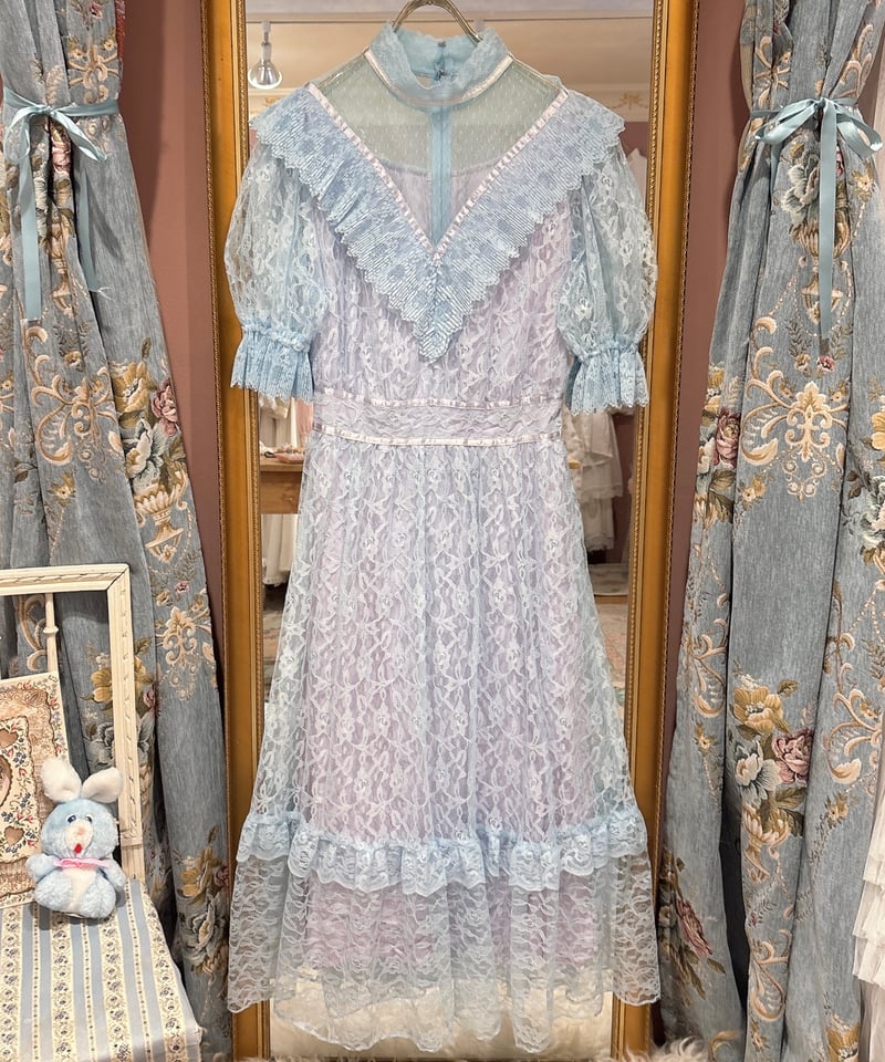 70s vintage right blue lace dress | HARDYS