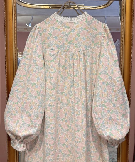 80s vintage pastel flower pattern flannel cotton dress