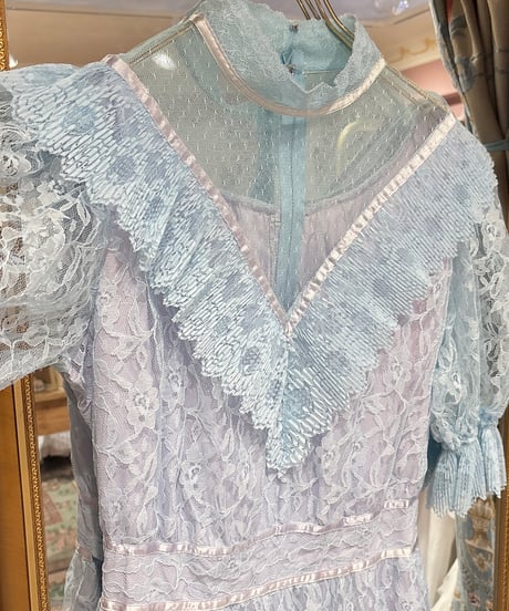 70s vintage right blue lace dress