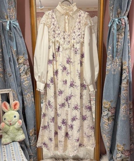 70s vintage flower pattern no sleeve dress
