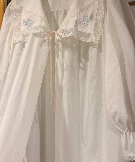 70s vintage flower embroidered sailor collar gown dress