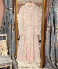 70s vintage baby pink lace see-through dress