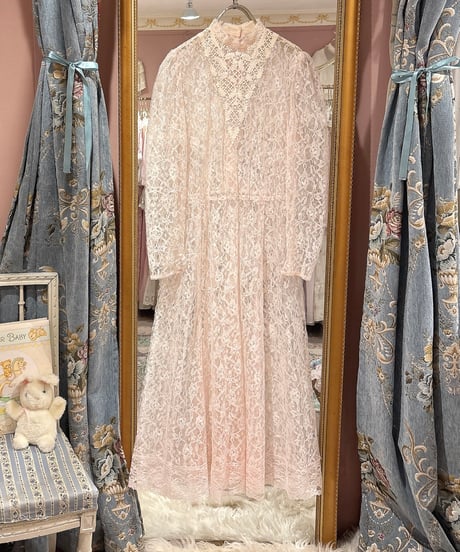 70s vintage baby pink lace see-through dress