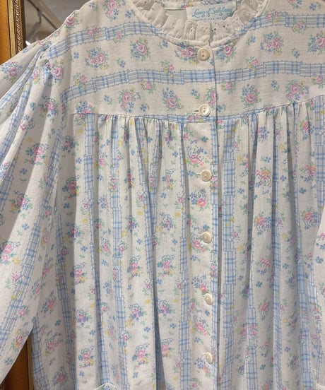 80s vintage flower&gingham check ribbon pattern dress