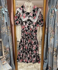 80s vintage sailor collar flower pattern dress