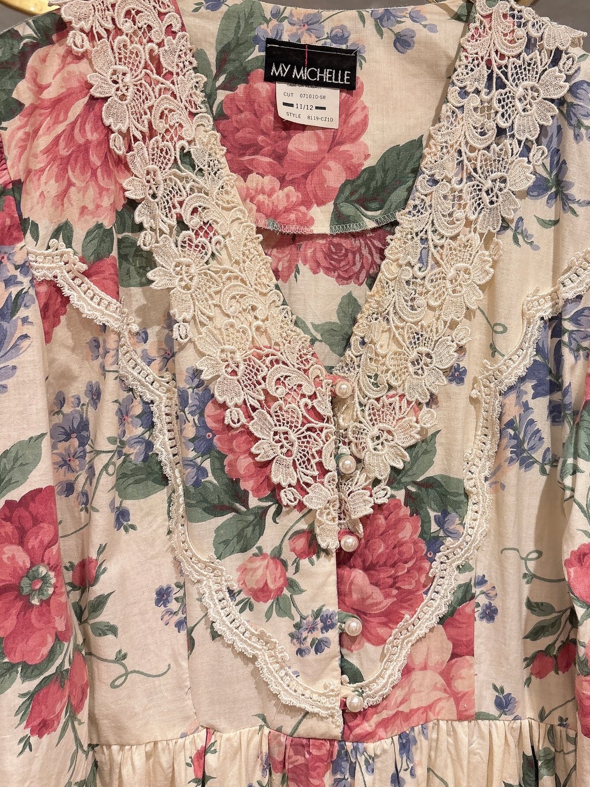 80s vintage flower pattern lace dress | HARDYS