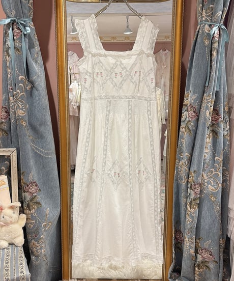 70s vintage flower embroidered lace no sleeve dress