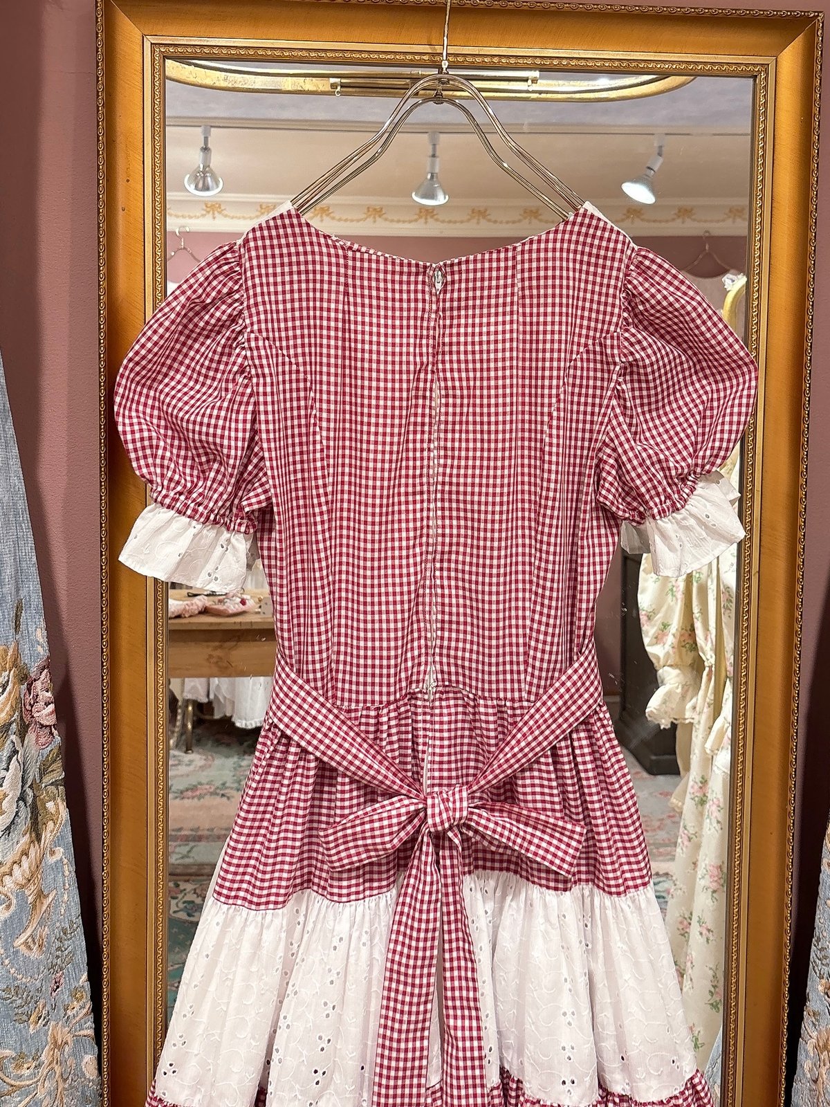70s vintage gingham check&lace dress | HARDYS