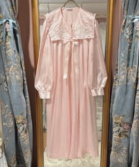 80s vintage flower embroidered sailor collar satin dress