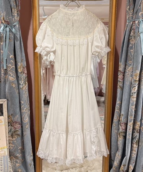 70s vintage satin ribbon lace dress