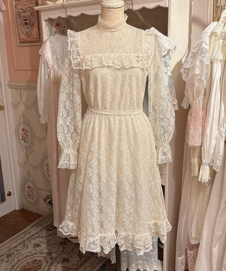 70s vintage flower lace dress