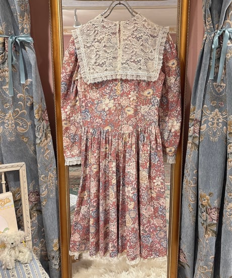 70s vintage lace sailor collar flower dress