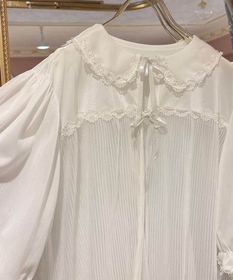 60s vintage flower motif×pleats gown tops