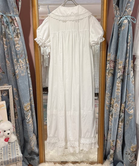 70s vintage flower embroidered white dress
