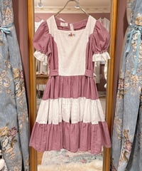 70s vintage  gingham check&lace dress