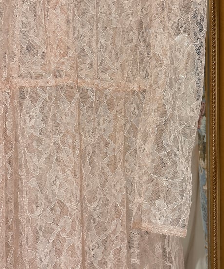 70s vintage baby pink lace see-through dress