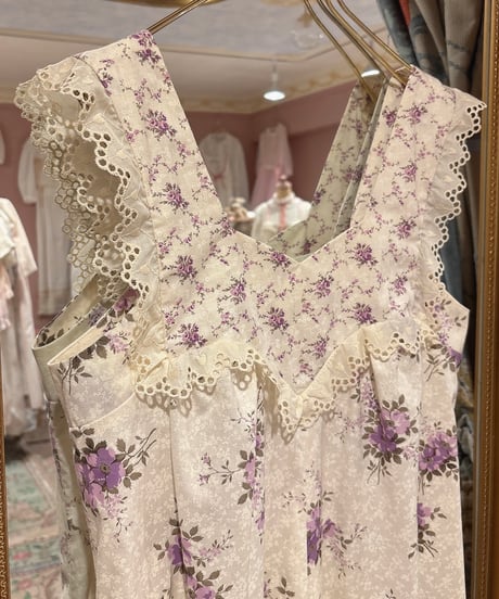 70s vintage flower pattern no sleeve dress