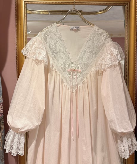 70s vintage lace baby pink dress