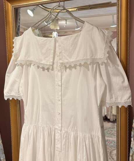 70s vintage flower embroidered sailor collar dress