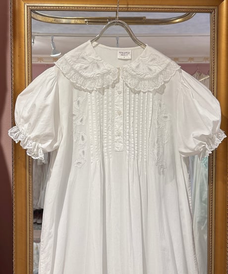 70s vintage flower embroidered white dress
