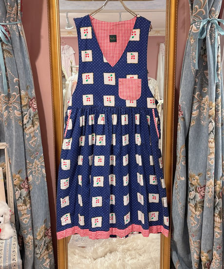 70s vintage flower dot gingham check dress