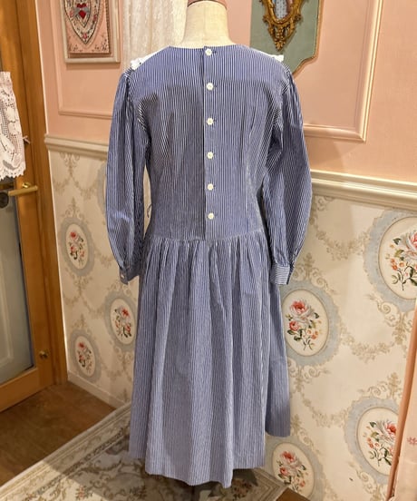 70s vintage lanz originals lace collar striped dress