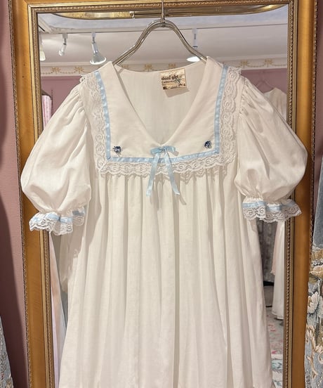70s vintage satin ribbon sailor collar white dress