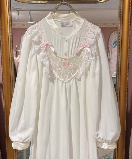 80s vintage ribbon&flower embroidered dress
