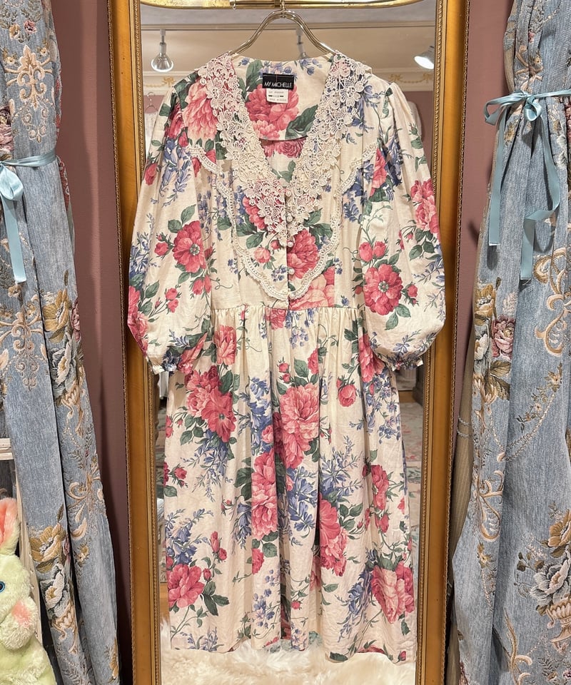 hardys Vintage Flowerワンピース 80s vintage flower pattern lace dress | HARDYS