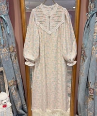 80s vintage pastel flower pattern flannel cotton dress