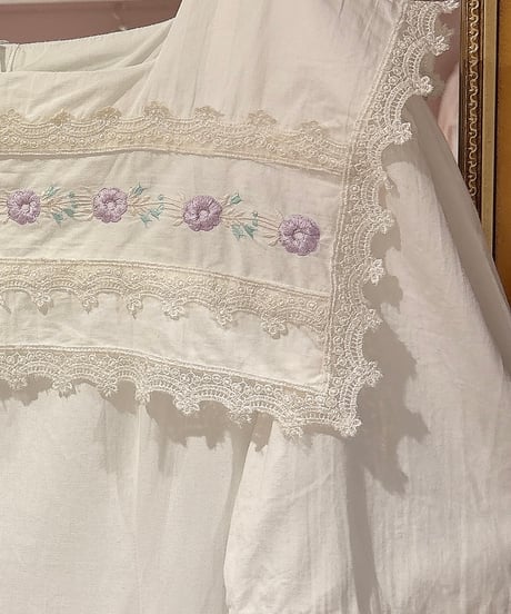 70s vintage flower embroidered sailor collar dress