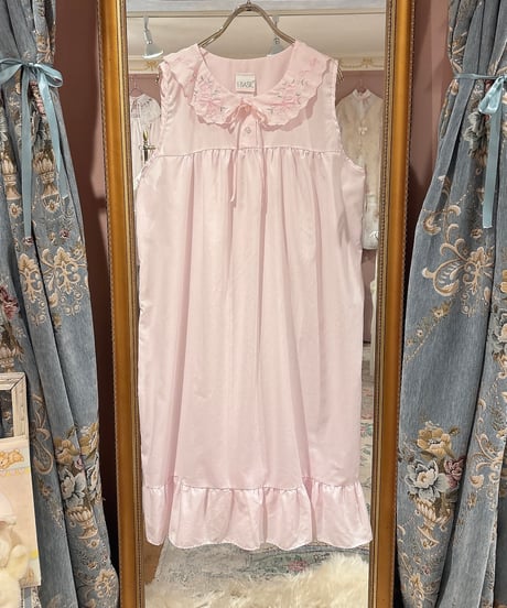 80s vintage ribbon&flower embroidered collar dress