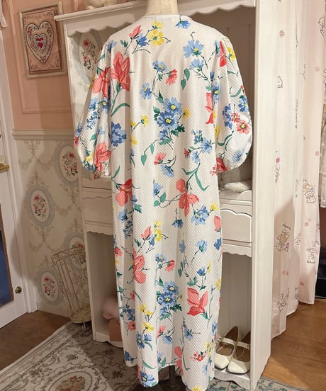 80s vintage flower pattern sailor collar dress
