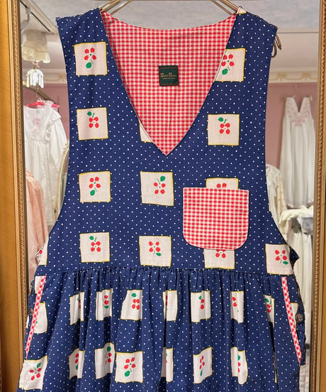 70s vintage flower dot gingham check dress