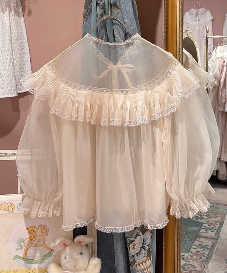 60s vintage pleats×lace see-through gown tops