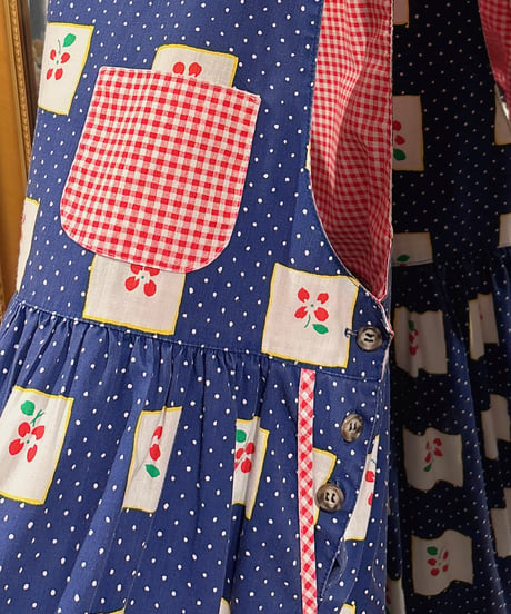 70s vintage flower dot gingham check dress
