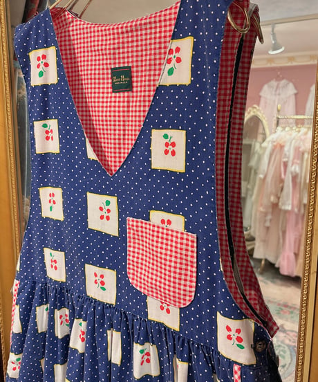 70s vintage flower dot gingham check dress