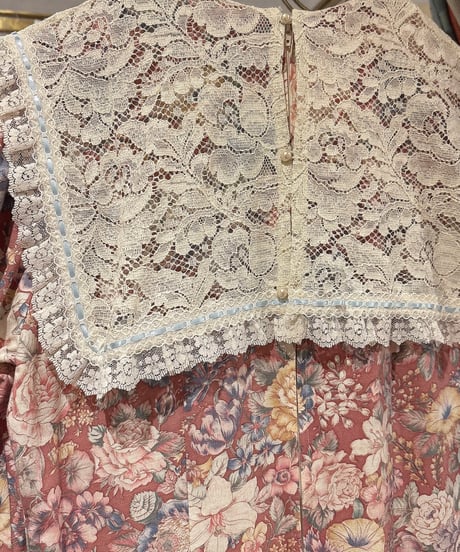 70s vintage lace sailor collar flower dress