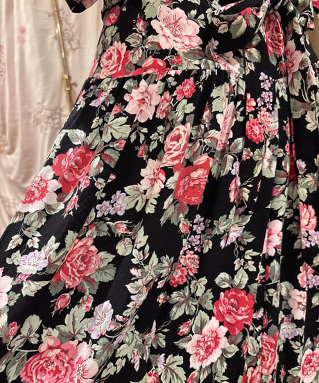80s vintage sailor collar flower pattern dress