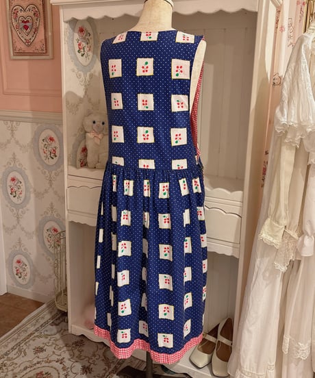 70s vintage flower dot gingham check dress