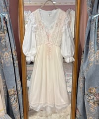 60s vintage flower embroidered lace×see-through no sleeve dress
