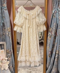 70s vintage puff sleeve flower lace dress