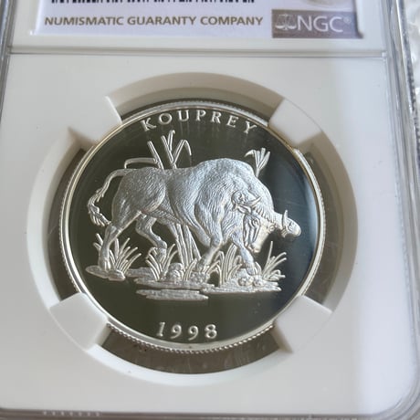 動物シリーズ NGC鑑定PF69 1998年 ラオス コープレイ ウシ 500キープ銀貨 シルバー プルーフコイン Laos KOUPREY