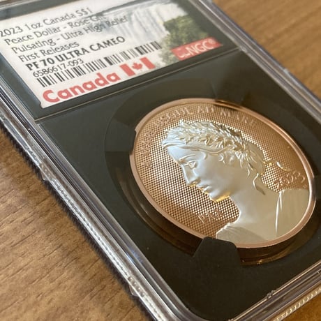 NGC70鑑定 カナダ 2023 ウルトラハイレリーフ銀貨 Gilt ローズゴールドカラー版・メッキ仕様 1オンスプルーフコイン canada UHR