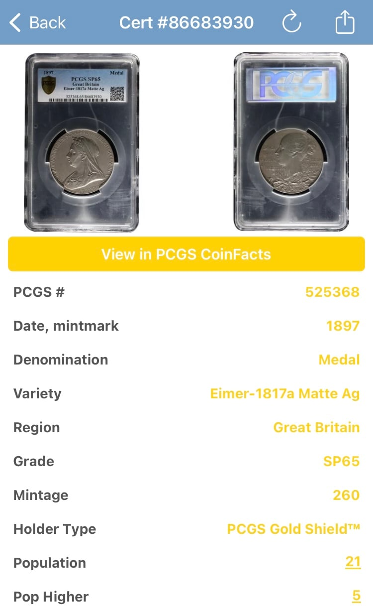 高鑑定・PCGS鑑定SP65】1897年 ヴィクトリア女王 ダイヤモンド